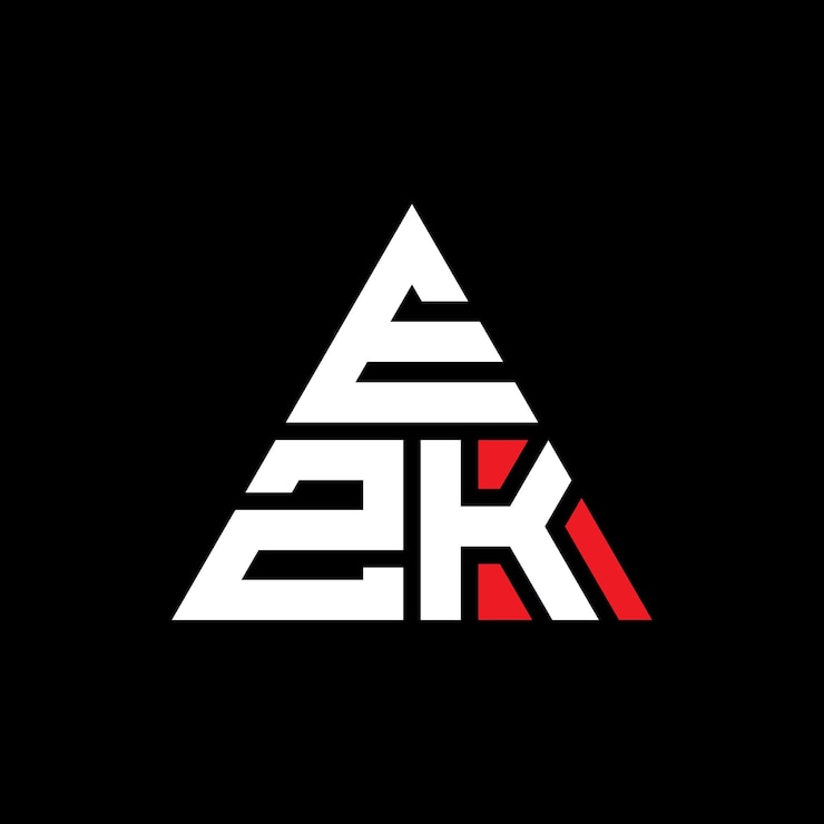Vector diseño de logotipo de letra triangular ezk con forma de triángulo diseño de logotipo triangular monograma ezk triángulo vectorial plantilla de logotipo con color rojo logotipo ezk triangular sencillo elegante y lujoso