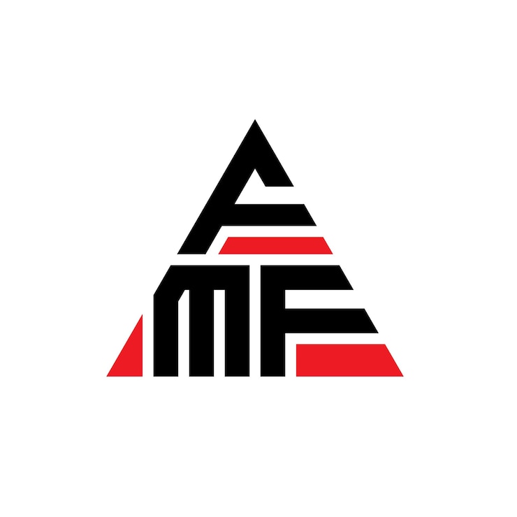 Vector diseño de logotipo de letra triangular fmf con forma de triángulo diseño del logotipo triangularfmf con monograma fmf triángulo vectorial plantilla de logotipo con color rojo logotipo triangulares fmf simple elegante y lujoso