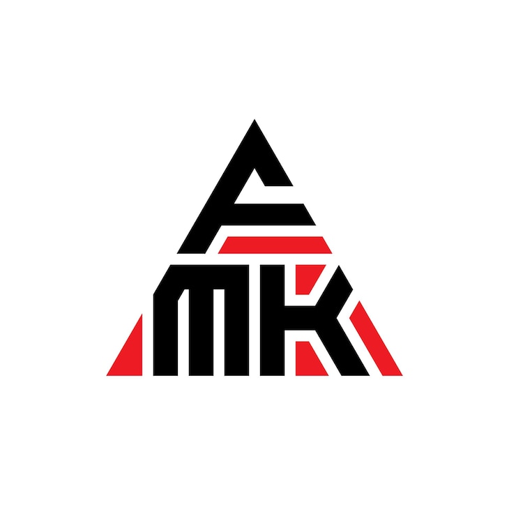 Vector diseño de logotipo de letra triangular fmk con forma de triángulo diseño del logotipo triangular ffk con monograma ffk triángulo vectorial plantilla del logotipo ffk triangular con color rojo logotipo simple elegante y lujoso
