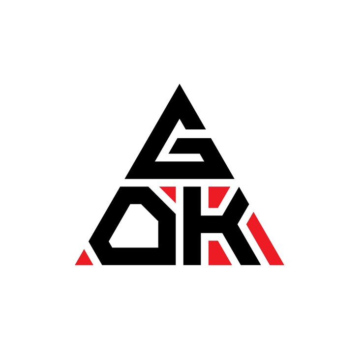 Vector diseño de logotipo de letra triangular con forma de triángulo gok diseño de logotipo triangular monograma gok triángulo vectorial plantilla de logotipo con color rojo gok logo triangular sencillo elegante y lujoso logotipo