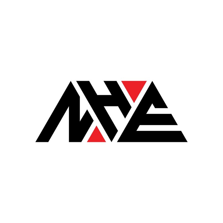 Vector diseño de logotipo de letra triangular con forma de triángulo nhe diseño de logotipo triangular monograma nhe plantilla de logotipo vectorial de triángulos con color rojo nhe logotipo triangular simple elegante y lujoso logotipo nhe