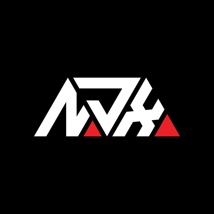 Vector diseño de logotipo de letra triangular con forma de triángulo njx diseño de logotipo triangular monograma njx triángulo vectorial plantilla de logotipo con color rojo njx logo triangular sencillo elegante y lujoso njx