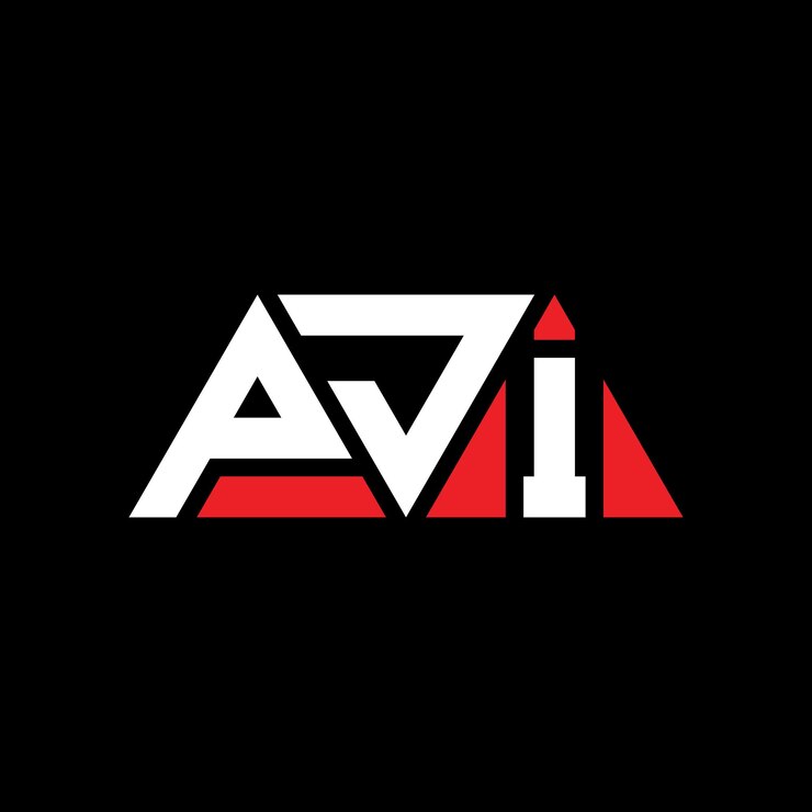 Vector diseño de logotipo de letra triangular con forma de triángulo pji diseño de logotipo triangular monograma pji plantilla de logotipo vectorial triangular pji con color rojo logotipo triangulares pji sencillo elegante y lujoso pji
