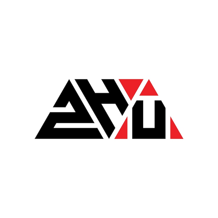 Vector diseño de logotipo de letra triangular con forma de triángulo zhu diseño de logotipo triangular monograma zhu triángulo vectorial plantilla de logotipo con color rojo zhu logotipo triangular simple elegante y lujoso logotipo zhu