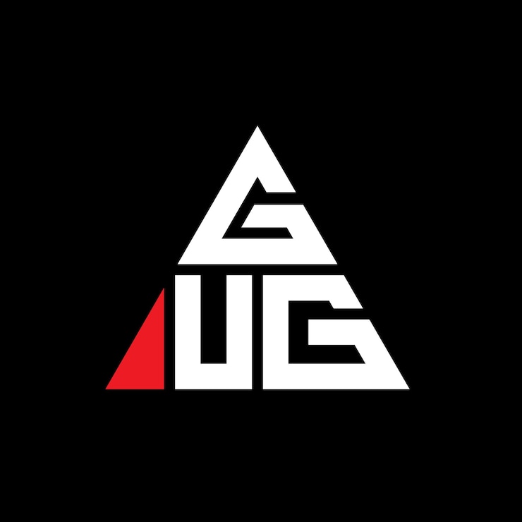 Vector diseño de logotipo de letra triangular gug con forma de triángulo gug diseño de logotipo triangular monograma gug plantilla de logotipo vectorial triangular con color rojo gug logotipía triangular sencilla elegante y lujosa