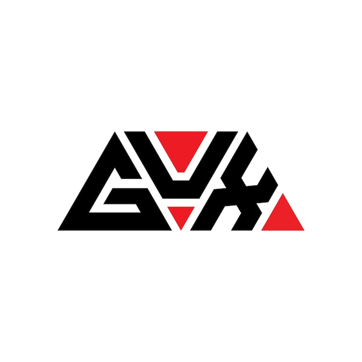 Vector diseño de logotipo de letra triangular gux con forma de triángulo diseño de logotipo triangular monograma gux triángulo vectorial plantilla de logotipo con color rojo gux logo triangular sencillo elegante y lujoso logotipo gux