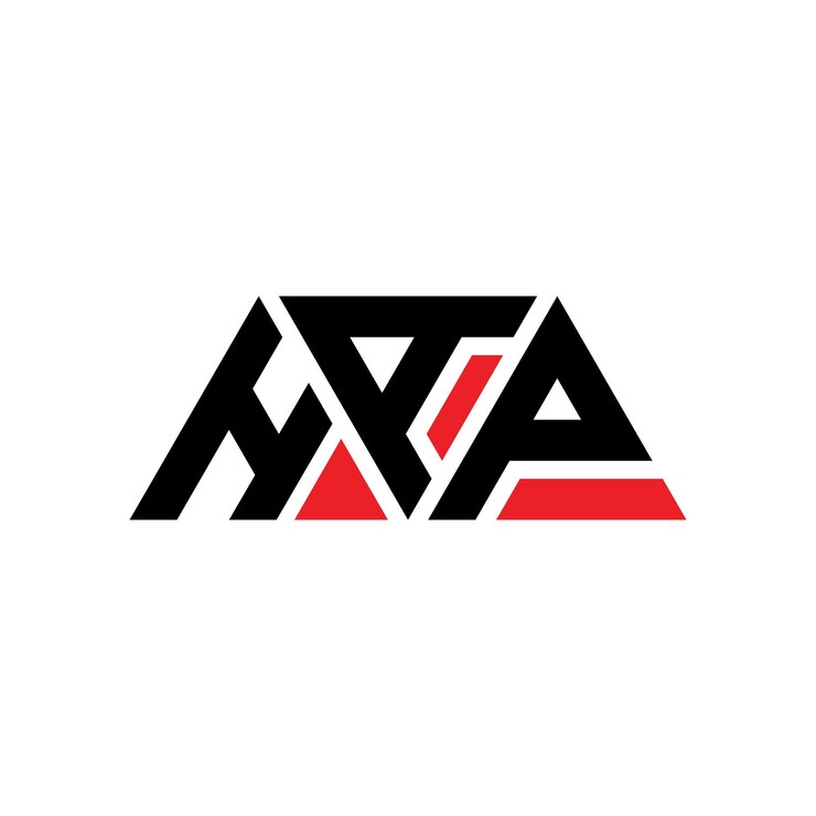 Vector diseño de logotipo de letra triangular hap con forma de triángulo hap diseño de logotipo triangular monograma hap plantilla de logotipo vectorial triangular con color rojo hap logotipía triangular simple elegante y lujoso logotipo hap