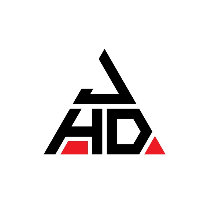 Vector diseño de logotipo de letra triangular de jhd con forma de triángulo diseño de logotipo triángulo de jhd monograma plantilla de logotipo vectorial triángulo jhd con color rojo logotipo triangular jhd sencillo elegante y lujoso