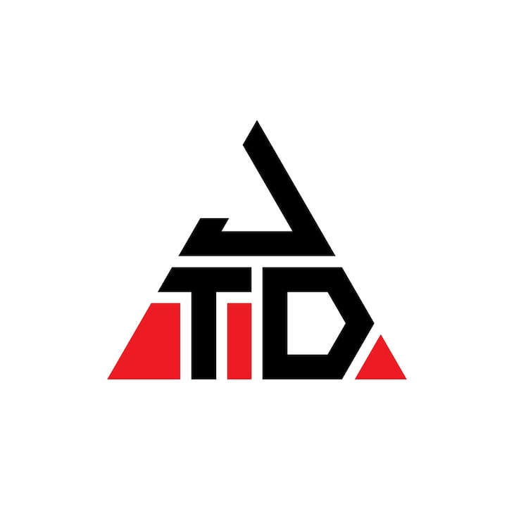 Vector diseño de logotipo de letra triangular jtd con forma de triángulo jtd diseño de logotipo triangular monograma jtd modelo de logotipo vectorial triangular con color rojo jtd logotipo triangular simple elegante y lujoso logotipo