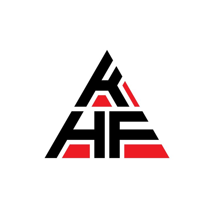 Vector diseño de logotipo de letra triangular khf con forma de triángulo khf diseño de logotipo triangular monograma khf triángulo vectorial plantilla de logotipo con color rojo khf logotipo triangular simple elegante y lujoso logotipo