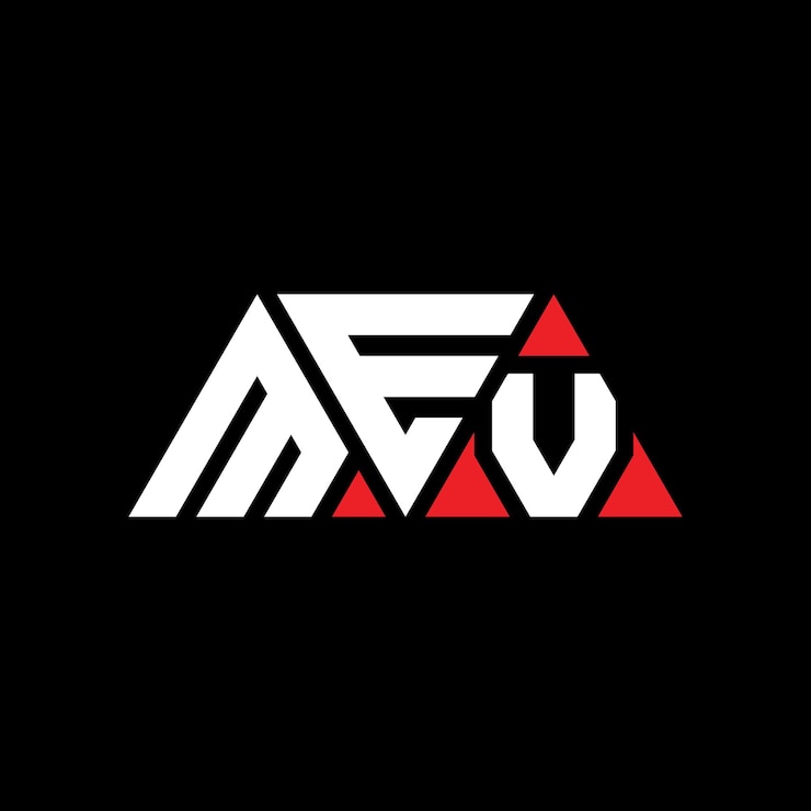 Vector diseño de logotipo de letra triangular mev con forma de triángulo diseño de logotipo triángulo mev monograma plantilla de logotipo vectorial triángulo fev con color rojo logotipo triangular fev sencillo elegante y lujoso logotipo fev