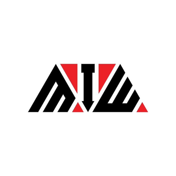 Vector diseño de logotipo de letra triangular miw con forma de triángulo miw diseño de logotipo triangular monograma miw plantilla de logotipo vectorial triangular con color rojo miw logotipo triangular simple elegante y lujoso logotipo miw