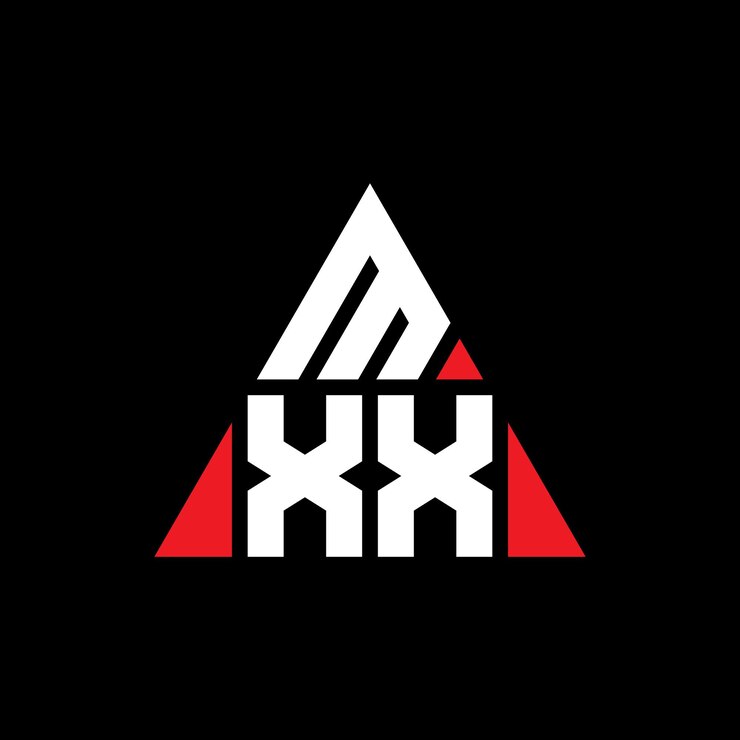 Vector diseño de logotipo de letra triangular mxx con forma de triángulo mxx diseño de logotipo triangular monograma mxx triángulo vectorial plantilla de logotipo con color rojo mxx logotipia triangular sencilla elegante y lujosa