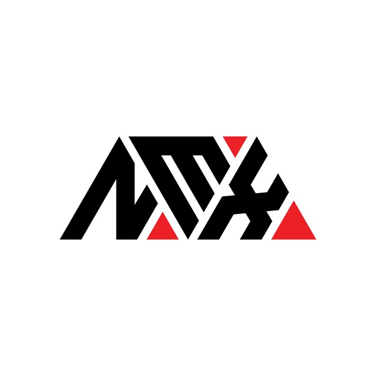 Vector diseño de logotipo de letra triangular nmx con forma de triángulo nmx diseño de logotipo triangular monograma nmx triángulo vectorial plantilla de logotipo con color rojo nmx logo triangular sencillo elegante y lujoso logotipo nmx