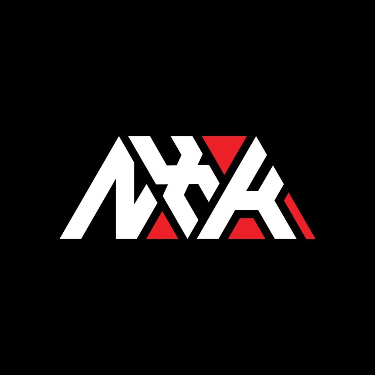 Vector diseño del logotipo de la letra triangular nxk con forma de triángulo nxk diseño del logotipo del triángulo monograma nxk triángulo vectorial plantilla del logotipo con color rojo nxk logotipo triangular simple elegante y lujoso logotipo nxk