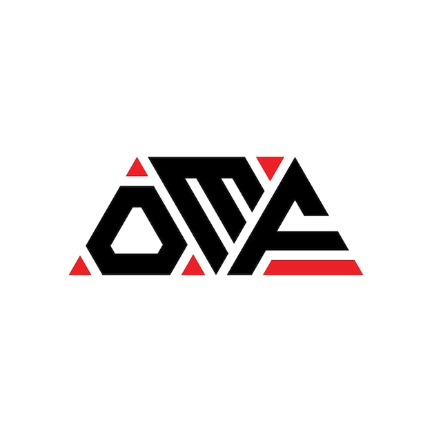 Diseño de logotipo de letra triangular OMF con forma de triángulo OMF diseño de logotipo triangular monograma OMF plantilla de logotipo vectorial triangular con color rojo OMF logotipía triangular sencilla elegante y lujosa OMF