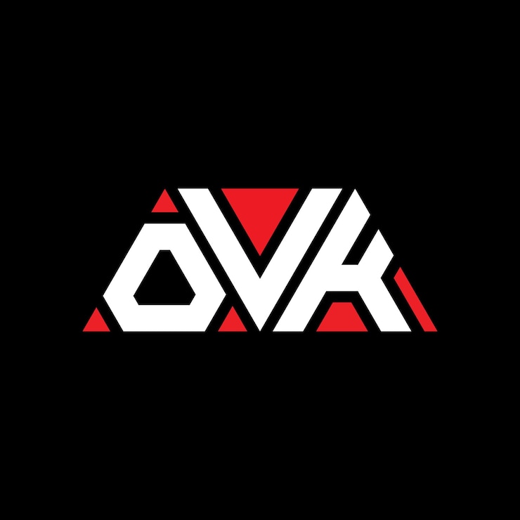 Vector diseño de logotipo de letra triangular ovk con forma de triángulo diseño de logotipo triangular monograma ovk triángulo vectorial plantilla de logotipo con color rojo ovk logotipo triangular sencillo elegante y lujoso logotipo ovk