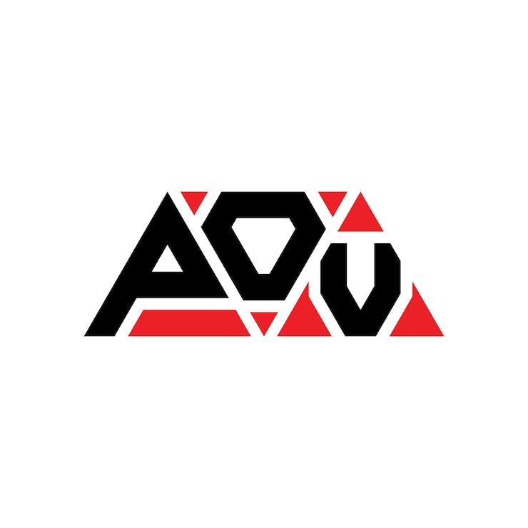 Vector diseño de logotipo de letra triangular pov con forma de triángulo pov diseño de logotipo triangular monograma pov triángulo vectorial plantilla de logotipo con color rojo pov logotipo triángulo simple elegante y lujoso logotipo pov