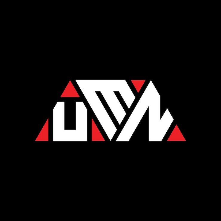 Vector diseño de logotipo de letra triangular umn con forma de triángulo diseño de logotipo triángulo umn monograma plantilla de logotipo vectorial triángulo unn con color rojo logotipo triangular unn sencillo elegante y lujoso logotipo unn