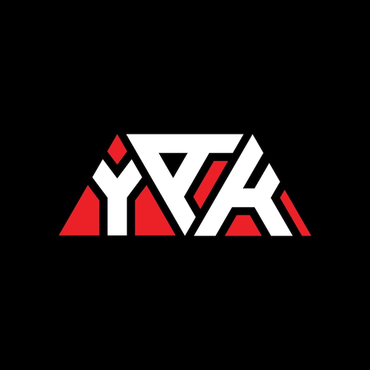 Vector diseño de logotipo de letra triangular yak con forma de triángulo yak diseño de logotipo triangular monograma yak plantilla de logotipo vectorial triangular con color rojo yak logotipo triangular simple elegante y lujoso logotipo yak
