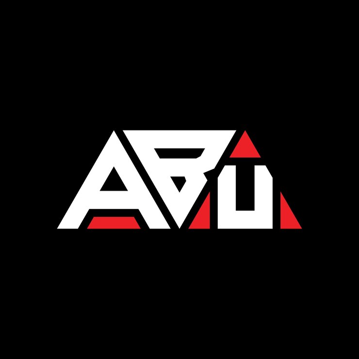Vector diseño del logotipo de la letra triángulo abu con forma de triángulo diseño del logotipo triángulo monograma abu triángulo vectorial plantilla del logotipo con color rojo logotipo triangular abu sencillo elegante y lujoso logotipo abu