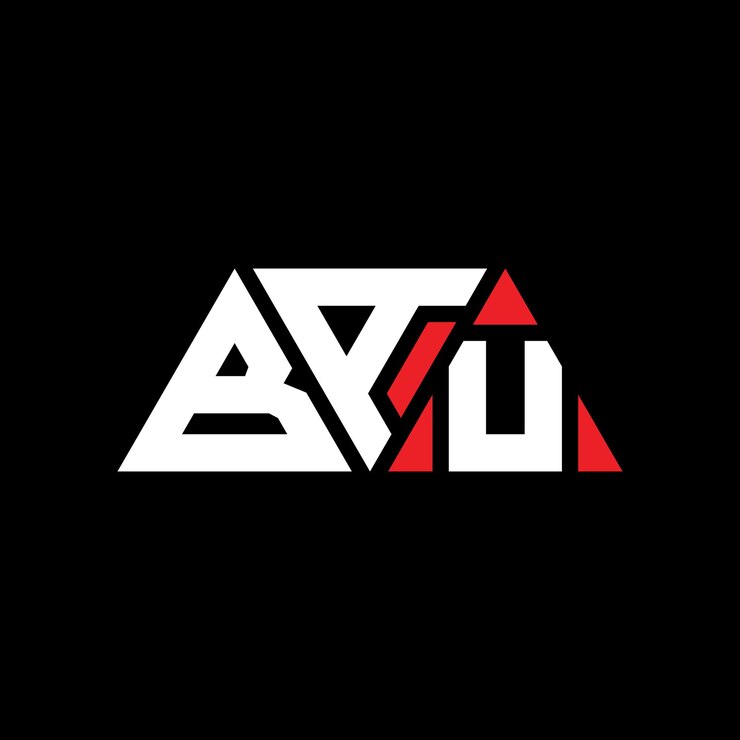 Vector diseño del logotipo de la letra triángulo bau con forma de triángulo diseño del logotipo triángulo monograma bau triángulo vectorial plantilla del logotipo con color rojo logotipo triangular bau sencillo elegante y lujoso logotipo bau