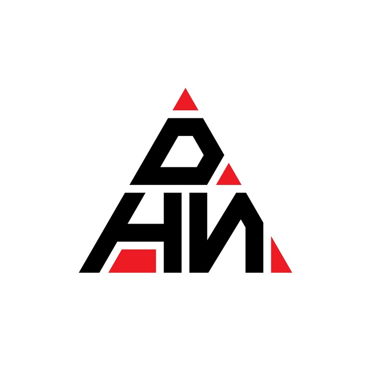 Vector diseño del logotipo de la letra triángulo dhn con forma de triángulo diseño del logotipo triángulo monograma dhn triángulo vectorial plantilla del logotipo con color rojo logotipo triangular dhn sencillo elegante y lujoso