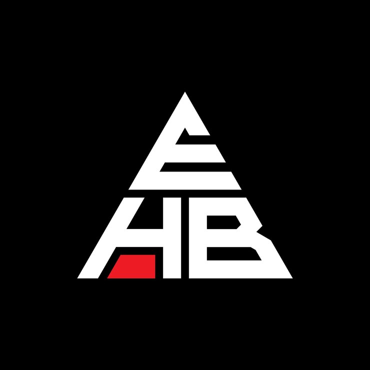 Vector diseño del logotipo de la letra triángulo ehb con forma de triángulo diseño del logotipo triángulo monograma ehb triángulo vectorial plantilla del logotipo con color rojo logotipo triangular ehb sencillo elegante y lujoso