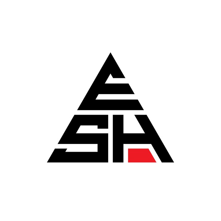 Vector diseño del logotipo de la letra triángulo esh con forma de triángulo diseño del logotipo del triángulo monograma plantilla del logotipo vectorial triangular esh con color rojo logotipo triangular de esh sencillo elegante y lujoso
