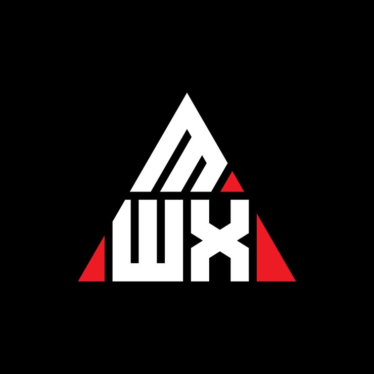Vector diseño del logotipo de la letra triángulo mwx con forma de triángulo diseño del logotipo triángulo monograma mwx triángulo vectorial plantilla del logotipo con color rojo logotipo triangular mwx sencillo elegante y lujoso logotipo