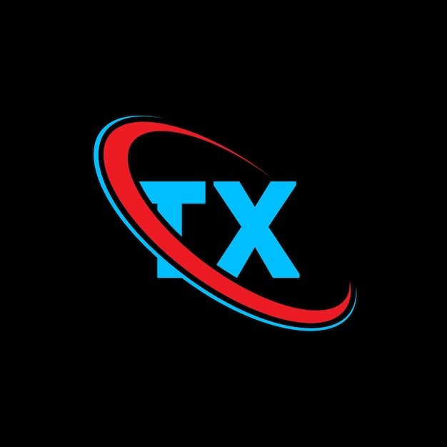 Diseño del logotipo de la letra TX Letra inicial TX círculo vinculado monograma en mayúsculas logotipo rojo y azul logotipo TX