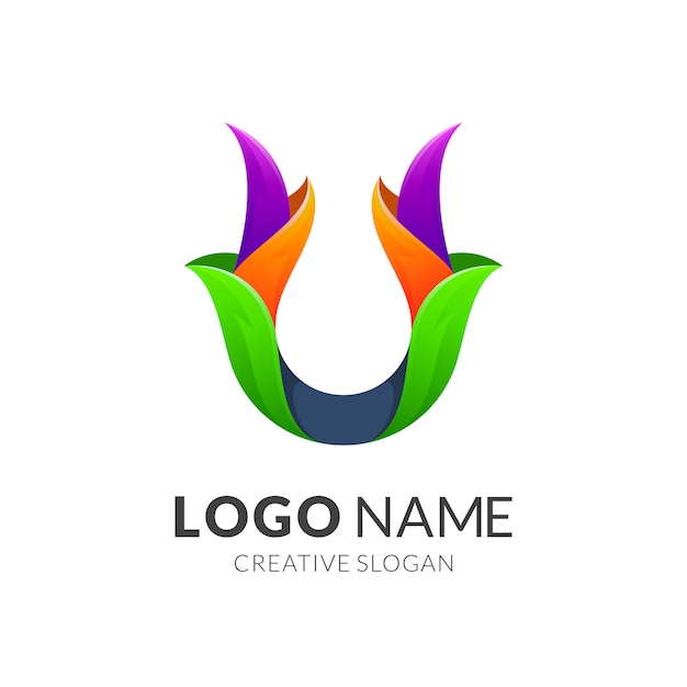 Diseño de logotipo letra U hoja
