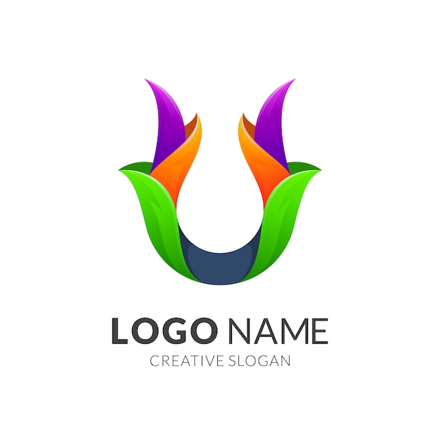 Diseño de logotipo letra u hoja