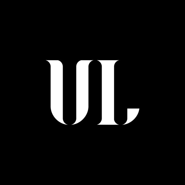 El diseño del logotipo de la letra U L La letra inicial UL, el círculo vinculado, el monograma en mayúsculas, el logotipo de color blanco UL y el diseño de la letra UL U L.