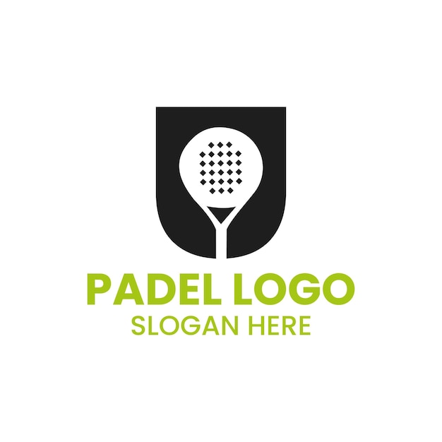 Diseño del logotipo de la letra u padel. símbolo de raqueta de deporte de pádel