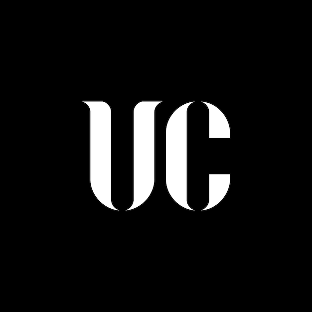 El diseño del logotipo de la letra UC U C La letra inicial UC, el círculo vinculado, el monograma en mayúsculas, el logotipo de color blanco, el logo de UC U C, el diseño UC U C.