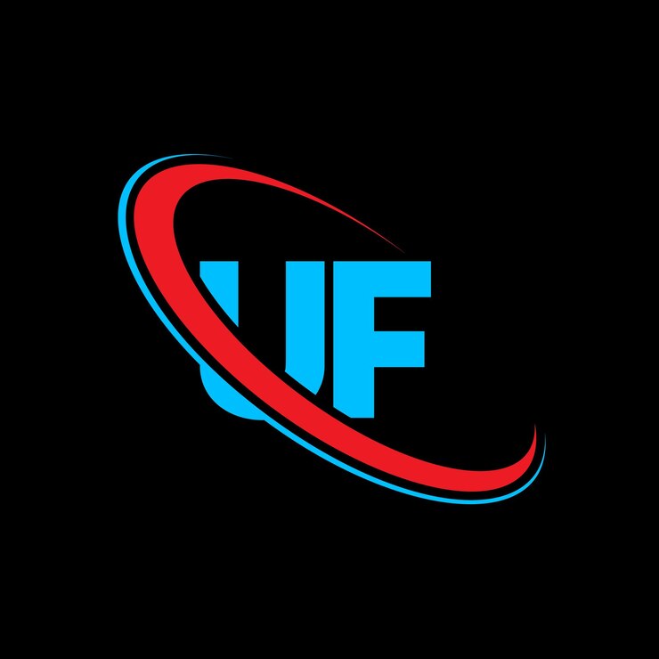 Vector diseño del logotipo de la letra uf letra inicial uf círculo vinculado monograma en mayúsculas logotipo rojo y azul logotipo uf