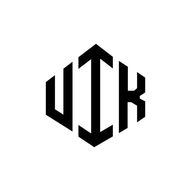 Diseño de logotipo de letra UIK con forma de polígono UIK polígono y forma de cubo diseño de logotipo UIK hexágono patrón de logotipo vectorial colores blanco y negro UIK monograma negocio y logotipo de bienes raíces