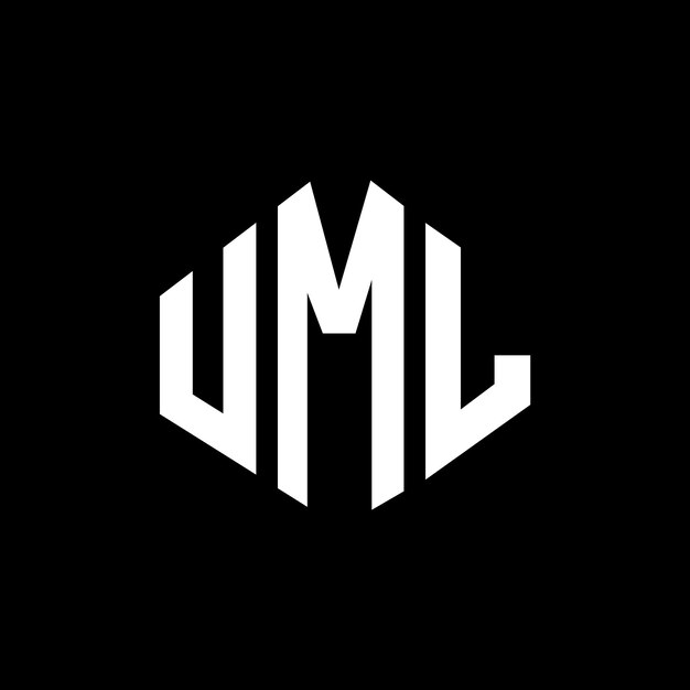 Vector diseño de logotipo de letra uml con forma de polígono uml poligono y forma de cubo diseño de logotipo uml hexágono patrón de logotipo vectorial colores blanco y negro uml monograma de negocios y logotipo de bienes raíces