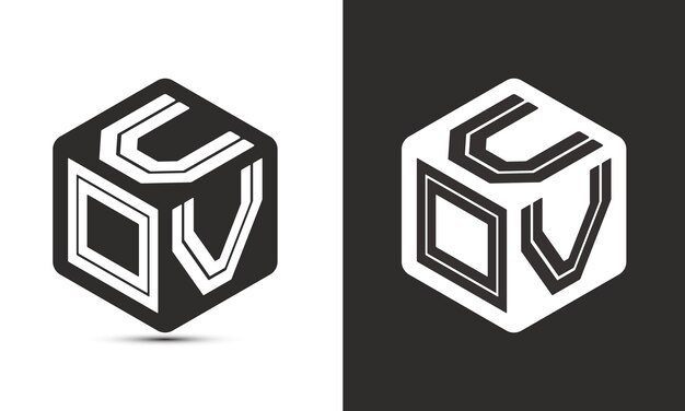 Diseño de logotipo de letra UOV con logotipo de cubo ilustrador logotipo vectorial estilo de superposición de fuente de alfabeto moderno