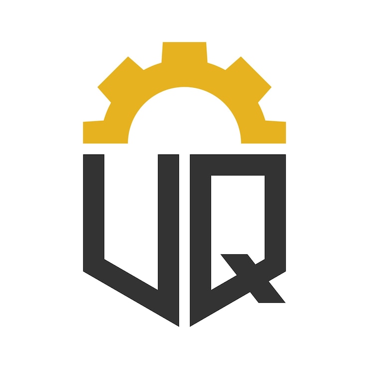 Vector diseño del logotipo de la letra uq gear para el centro de servicios, la fábrica de reparación, el negocio industrial, digital y mecánico