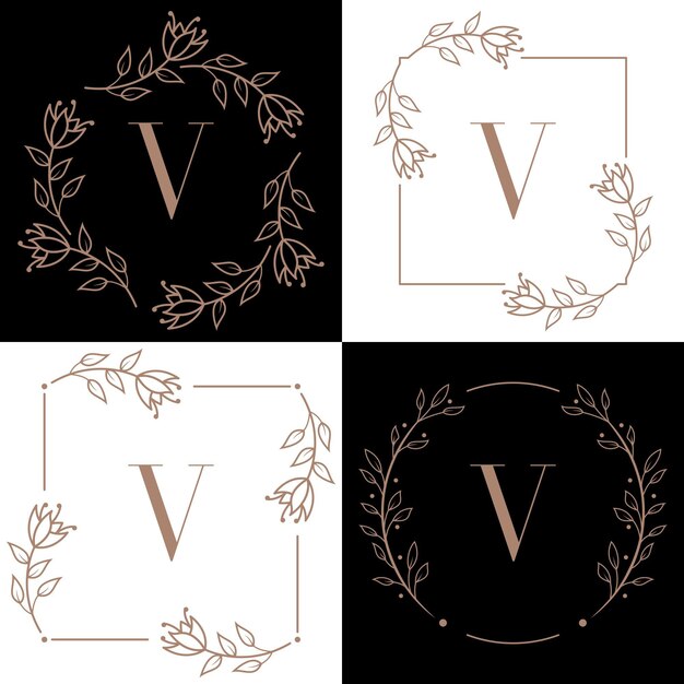 Diseño de logotipo letra V con elemento de hoja de orquídea