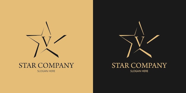 Diseño de logotipo de letra v estrella