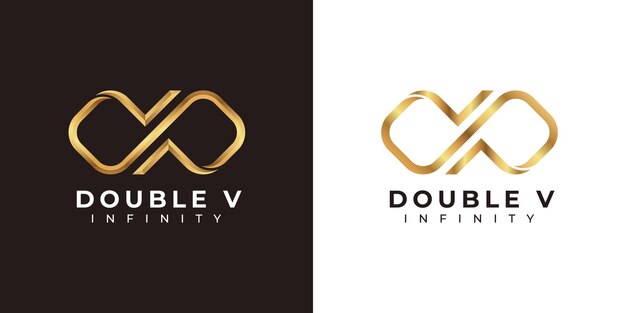 Vector diseño del logotipo de la letra v infinity y símbolo premium gold elegant para business company branding and corp