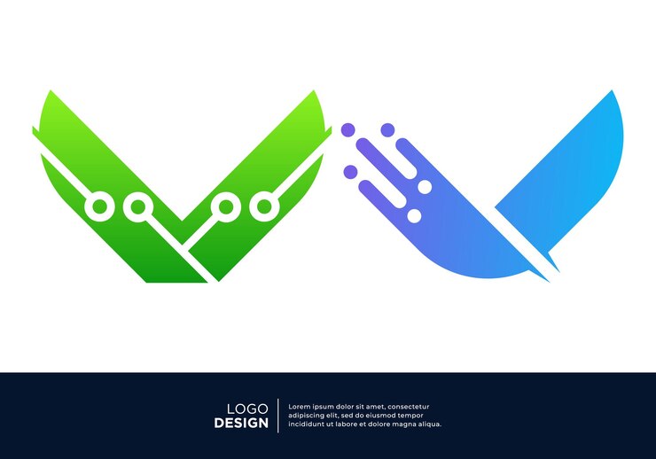 Vector diseño del logotipo de la letra v de inteligencia artificial