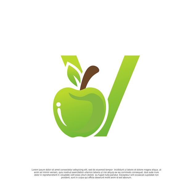 Vector diseño de logotipo letra v con plantilla de fruta logotipo fresco vector premium