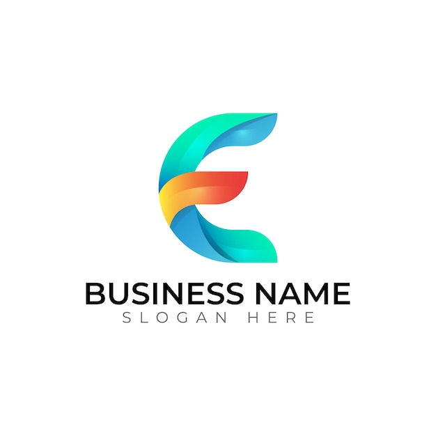 Diseño del logotipo de la letra vectorial abstracta de gradiente E 3d
