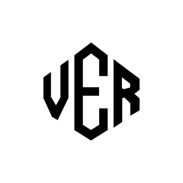 Diseño de logotipo de letra VER con forma de polígono VER diseño de logotipo en forma de póligono y cubo VER plantilla de logotipo vectorial hexágono colores blanco y negro VER monograma de negocios y logotipo inmobiliario