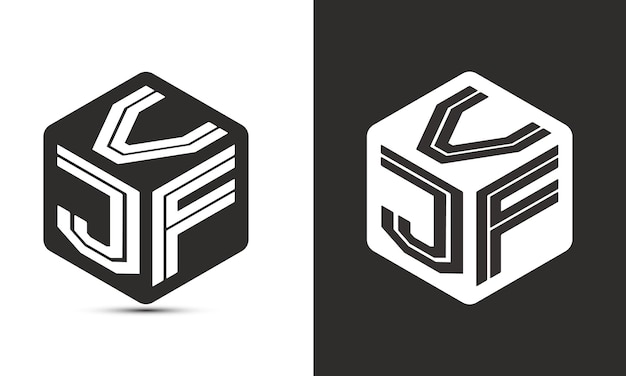 Vector diseño del logotipo de la letra vjf con el logotipo del vector del cubo del ilustrador estilo de superposición de fuentes de alfabeto moderno