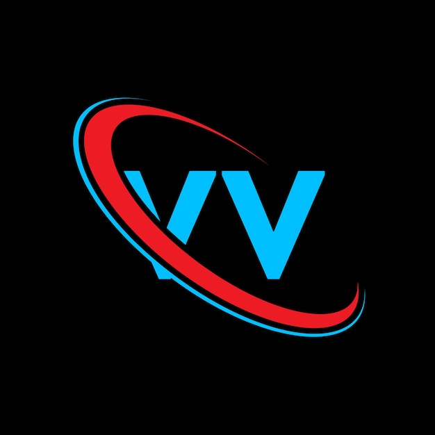 Diseño del logotipo de la letra VV Letra inicial VV círculo vinculado logotipo de monograma en mayúsculas logotipo de VV rojo y azul